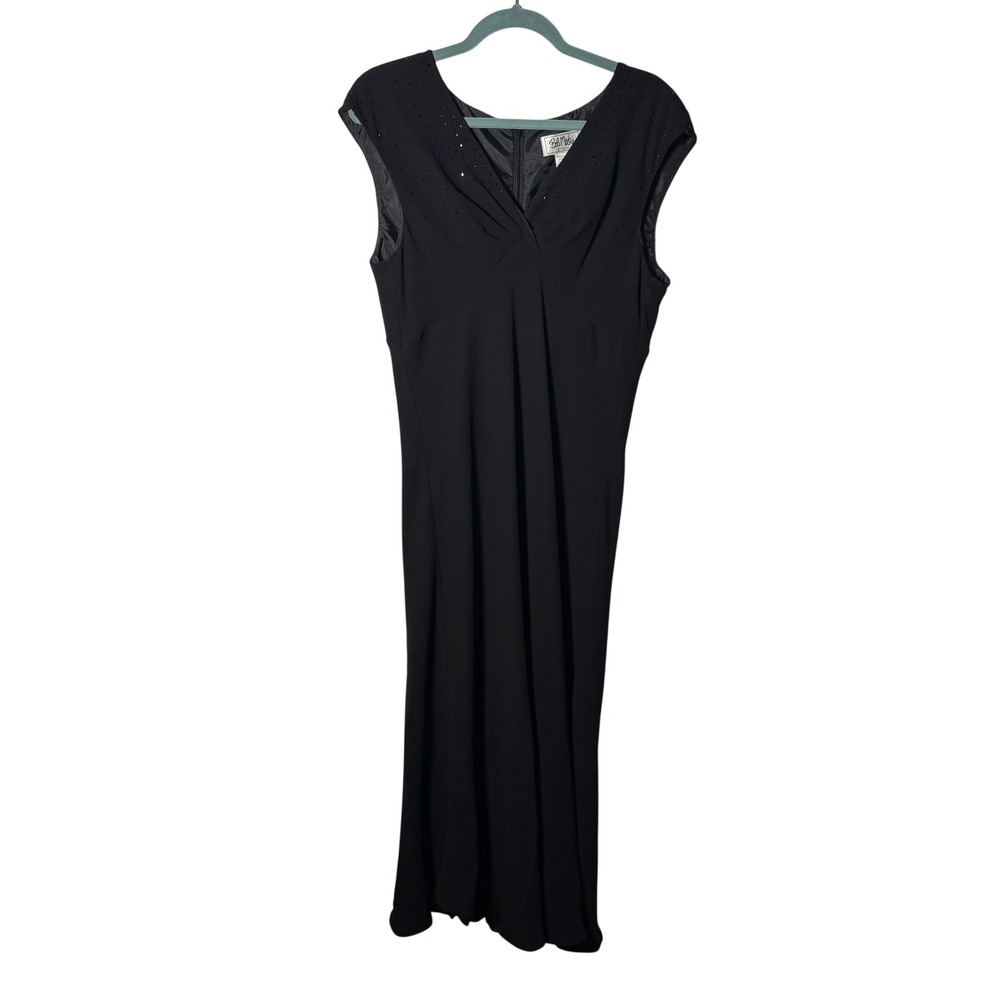 Vintage Bob Mackie‎ Studio Black Rhinestone V-Neck Maxi Dress Sleeveless Gown